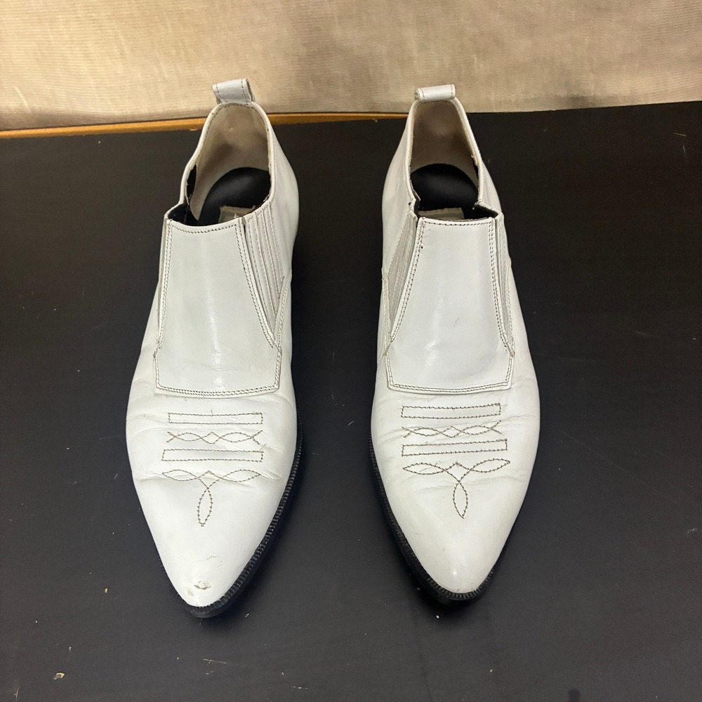 Oak Tree Farms Womens Size 8 White Leather Western Pointed Ankle Boots